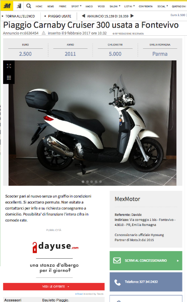 Scooter Piaggio da Parma a Roma